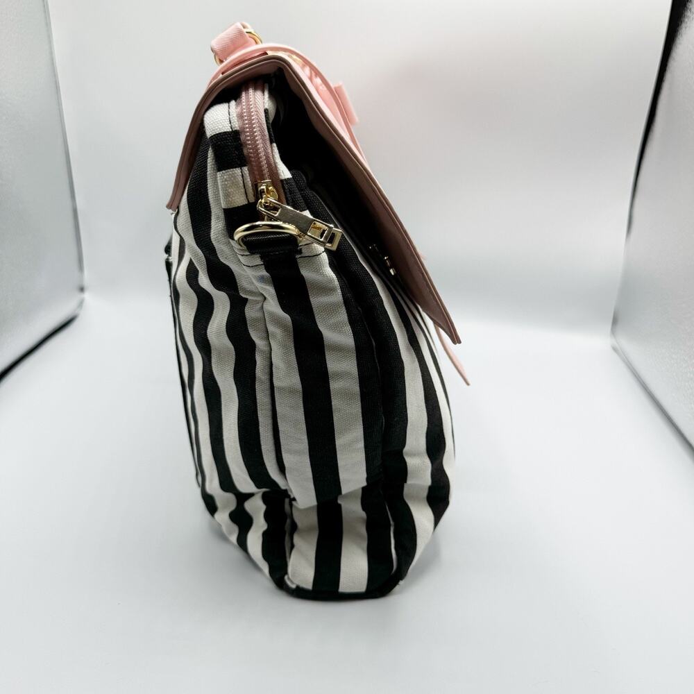 Matein 17 Laptop Bag Pink Black White Striped Padded RFID Bow Charm Lightweight - Picture 2 of 9